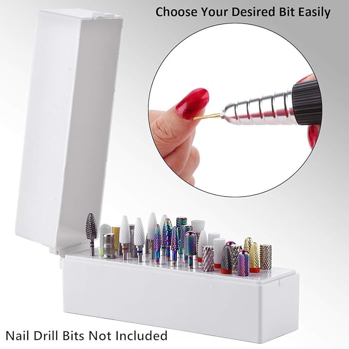 Makartt Nail Drill Bits Set with Nail Drill Bits Holder Bundle, 10Pcs Tungsten Carbide Nail Drill Bits, Nail Bits Organizer Container 30 Holes Manicure Tools (Not Inlcude Drill Bits)