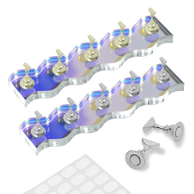 2 Sets Nail Stand for Press Ons Magnetic Acrylic Nail Holder with 100 Pcs Reusable Double Sided Stickers,for Artistic Nail Display Stand Home and Nail Salon Supplies, Sea Blue