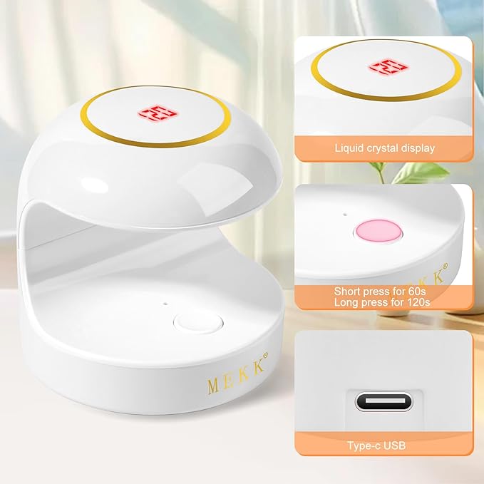 MEKK Mini UV Light for Gel Nails, 18W Cordless Single Finger UV LED Nail Lamp, Portable Small Professional Flash Cure Lamp for Detail Work, Compact Design for Beginners, Travel, Home - White