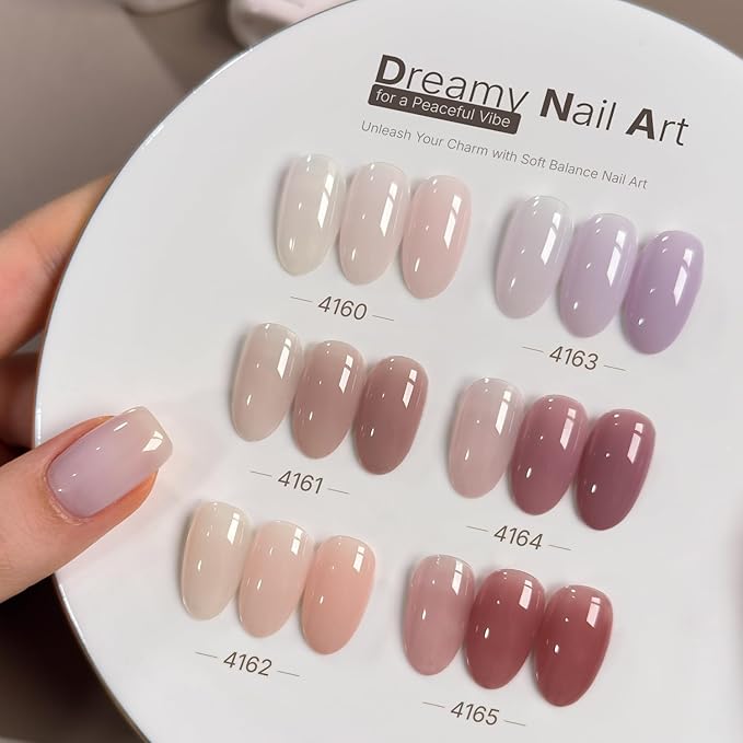 GAOY Neutral Jelly Gel Nail Polish of 6 Milky Nude Purple Soft Colors for French Manicure and Salon Nail Art