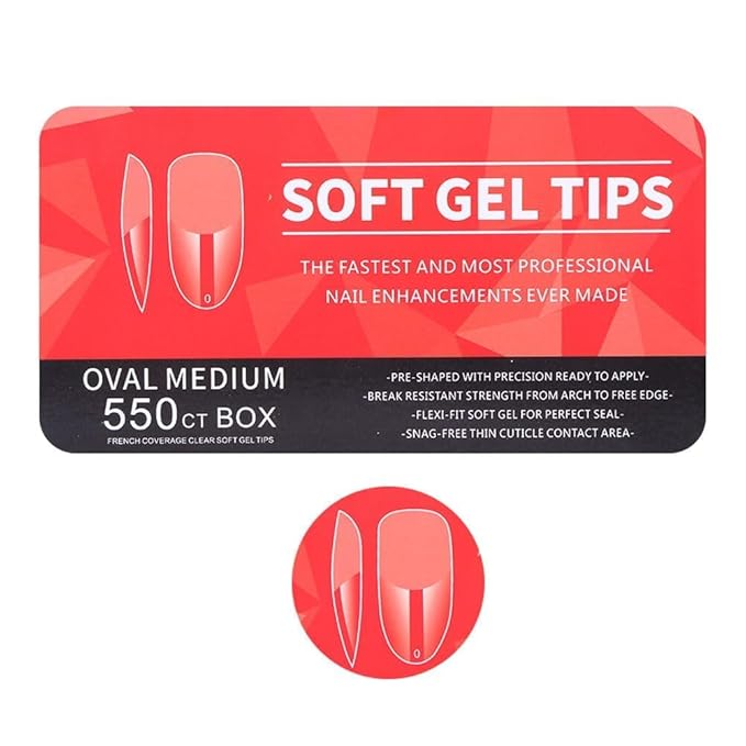 Gel Nail Tips Shape, 550 Pcs Half Matte Pre-Etched Press On False Nails, Full Cover Acrylic Nail Tips Kit for Nail Extensions, DIY Salon Nails. (Oval Medium, Clear)
