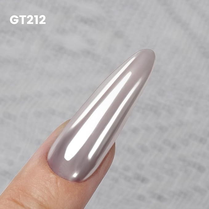 Yokefellow GleamTap Cushion White Pearl Chrome Nail Powder,Mirror Effect Pearlescent Pigment Glitter Dust Nail Art Decoration for Home DIY Salon Manicure (GT212 Pearl White