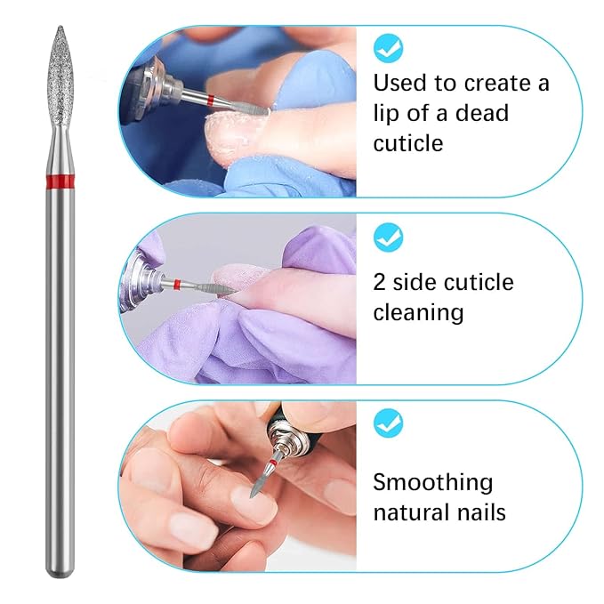 Cuticle Drill Bit,Nail Drill Bits Flame Cuticle Clean Drill Bit for 3/32''Electric Nail File Machine Cuticle Bit Nail Prep Tool (Red, Flame)