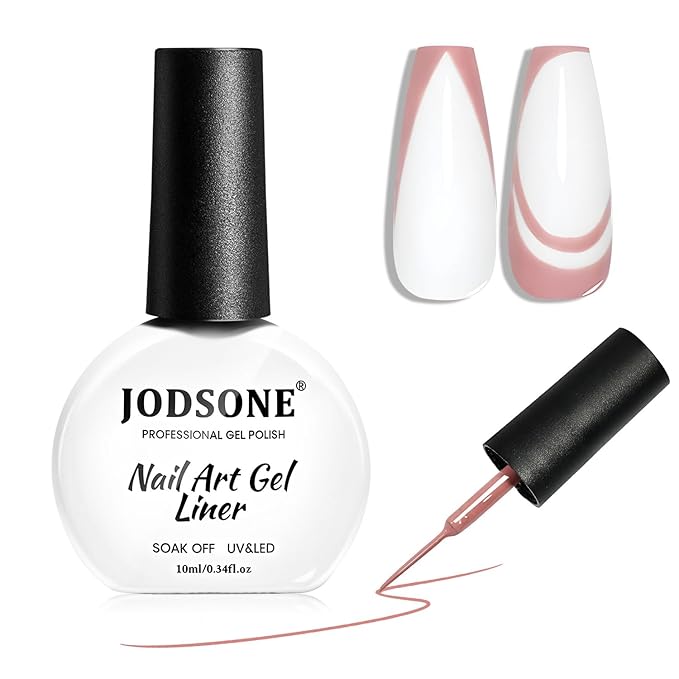 JODSONE Nude Pink Swirl Nail Art Liner Gel Polish,10ml Classic Color 3D Nail Art Pens Effect Nail Print Design with Thin Brush for French Tips Manicure Painting DIY at Home - LB05