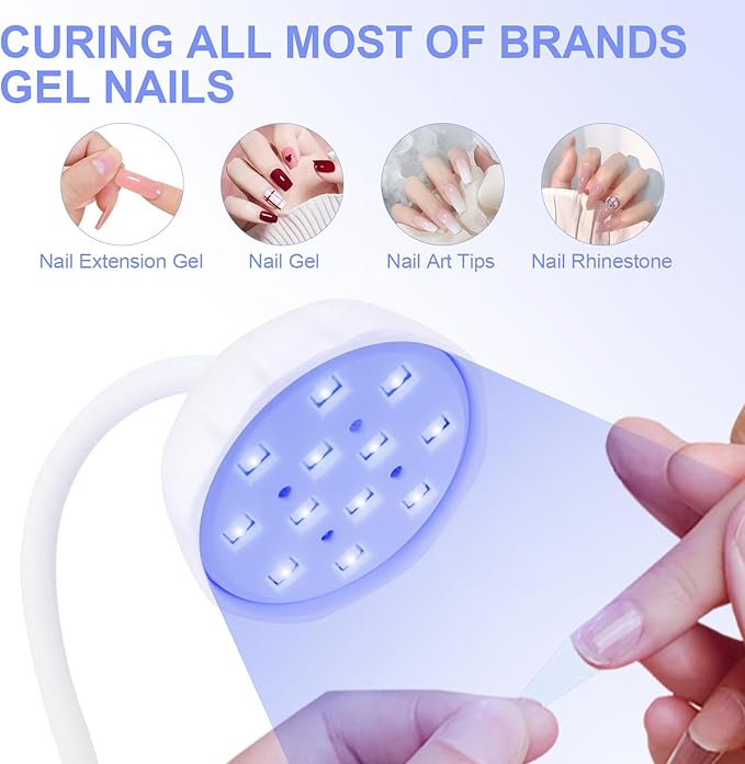 UV LED Nail Lamp,Rechargeable LED Nail Light Dryer with Auto Sensor,2 Timers & LCD Display,12W Gooseneck UV Flash Cure Lamp for Acrylic Nails Extension Gel Salon Home DIY
