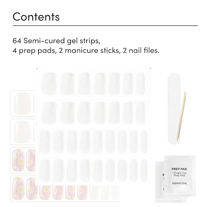 Dashing Diva Glaze Nail Strip Duo - Perfect Petals Collection - Swiss Alps & Daisy Dukes - Long Lasting, Chip Resistant, Semi-Cured Gel Nail Strips - Contains 2 Colors