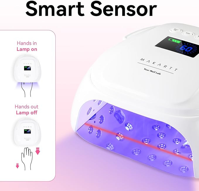 Makartt UV Nail Lamp – 30W Fast Curing UV Light with Handle Rechargeable Cordless Nail Dryer for Gel Nail Polish with 45 Beads Dual Lights 4 Timers LCD Smart Sensor for Nail Art Design(White)