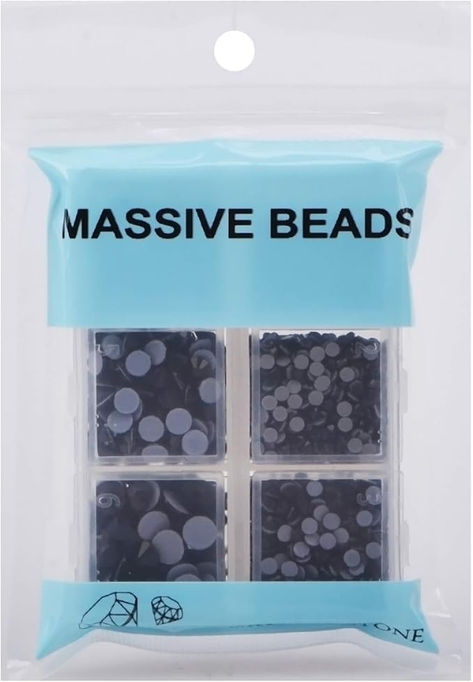 4000pcs Mixed Size Hot Fix Round Crystals Gems Glass Stones Hotfix Flat Back Rhinestones (Jet Black)