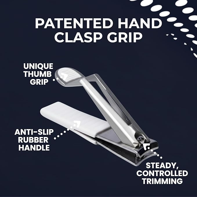 Nail Clippers, Stylish, Comfortable for Seniors, Fingernails, Premium Stainless Steel, Curved Edge, Wide Jaw, Ergonomic, Thumb Rest, Comfort Cuts, Women, Men, Teens, Special Needs, (Sky)
