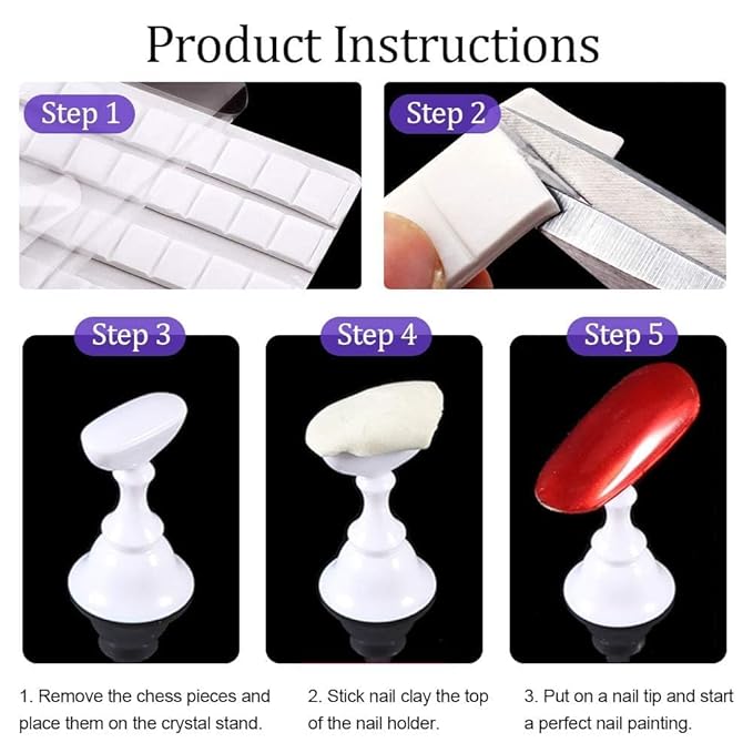2 Sets Acrylic Nail Art Holder Practice Display Stand with 96 Pcs White Reusable Adhesive Putty, Kalolary Magnetic Nail Art Tips Holders Training DIY Display Practice Stands(Black and White)