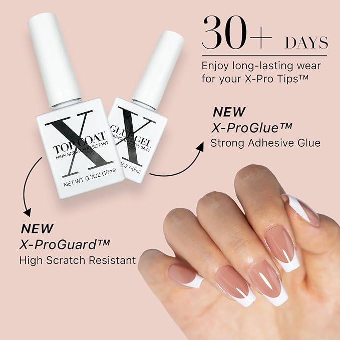 SXC Cosmetics French Tip Press On Nails Brown Series, Small Coffin X-Pro Tips Starter Kit