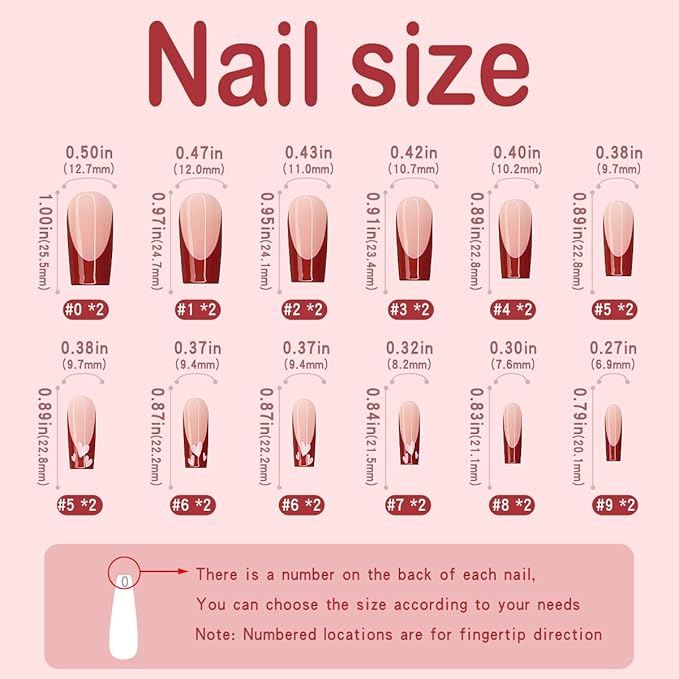 Yivaiks Red French Tip Press on Nails Medium Coffin Valentines Day Fake Nails With Designs Heart Acrylic Nails Press ons Full Cover Artificial Stick on Nails for Women Girls 24pcs