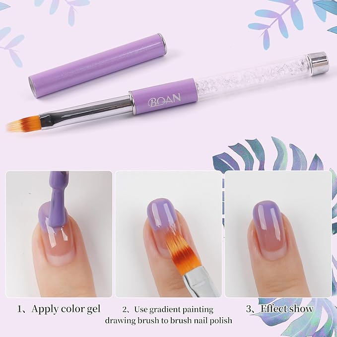 BQAN 1Pcs Nail Ombre Brush Nail Art Gradient Painting Brush With Rhinestone Handle For Nail Design, For Gel Nails