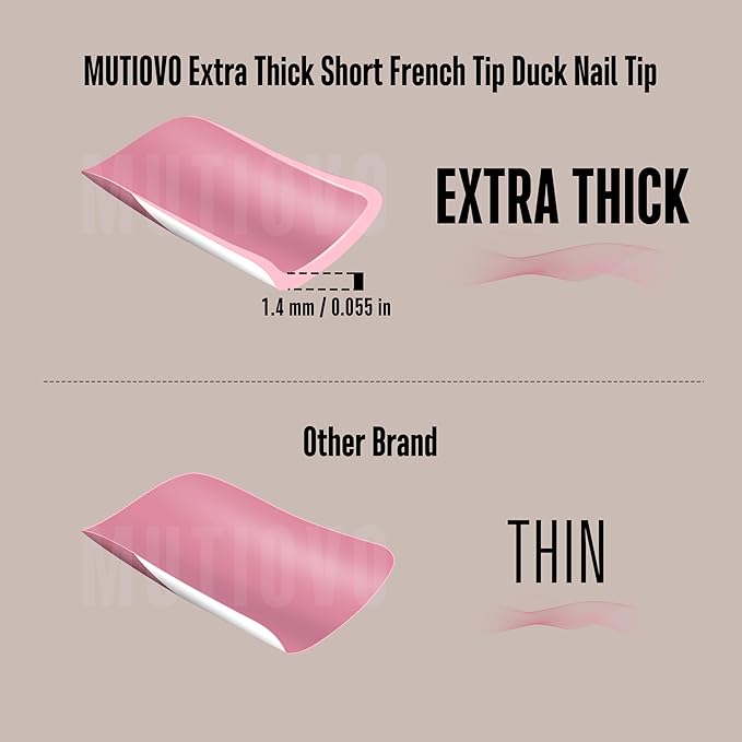 White French Tip Short Duck Nail Tips Press on, BERRY PINK Extra Thick Pre-designed Soft Gel Nail Extension, Need Builder gel & Top, Coat Full Cover False Nails for DIY x 12 Sizes 240 pcs