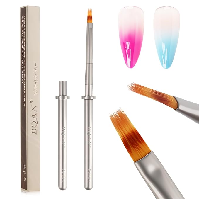 BQAN 1Pcs Nail Ombre Brush Nail Art Gradient Painting Brush With Metal Handle Gel Polish Nails Art Design Pen Salon DIY at Home