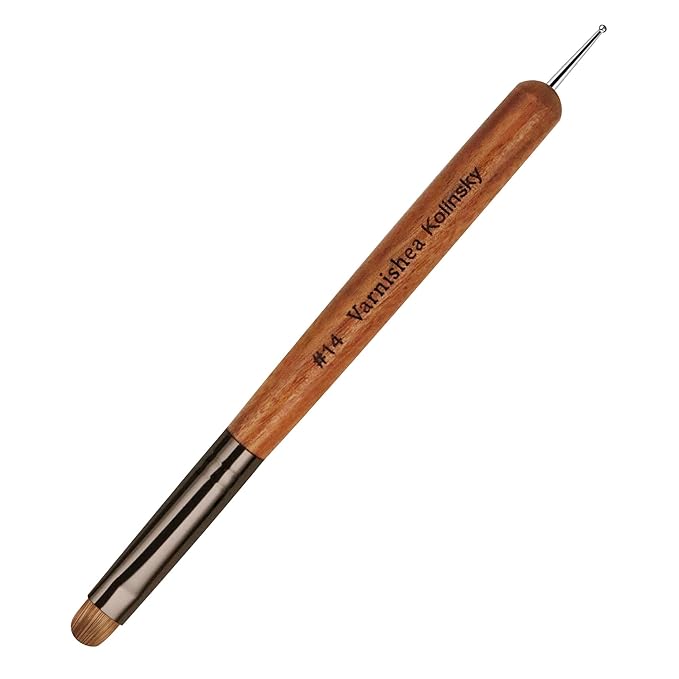 100% Pure Kolinsky Hair French Tip Nail Art Brush Sandalwood Handle Gel Acrylic Nail Dotting Tool for Manicure Clean Up and Dotting Manicure Tool Professional Nail Brush - Size 14, 1.0 Count