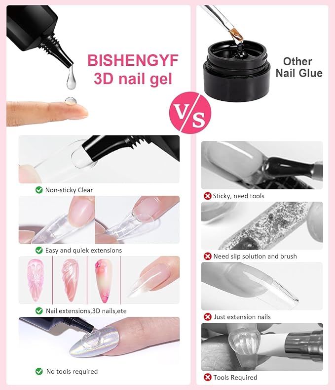 Clear 3d Nail Gel,Multifunctional 15g Pearl 3D Sculpting Nail Gel No Wipe Craving 5D Embossed 3D Nail for Carving,Molding and Painting Art Designs,Rhinestone Glue for Gems Decoratio
