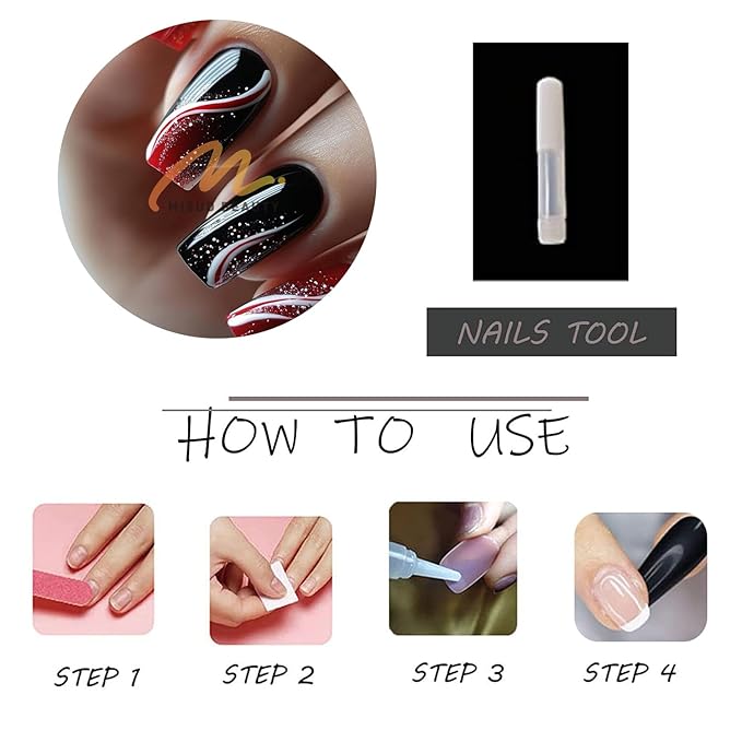 MISUD Press on Nails - Long Square Fake Nails with Goth Red Black, Acrylic Gothic Vampire Design 24 pcs
