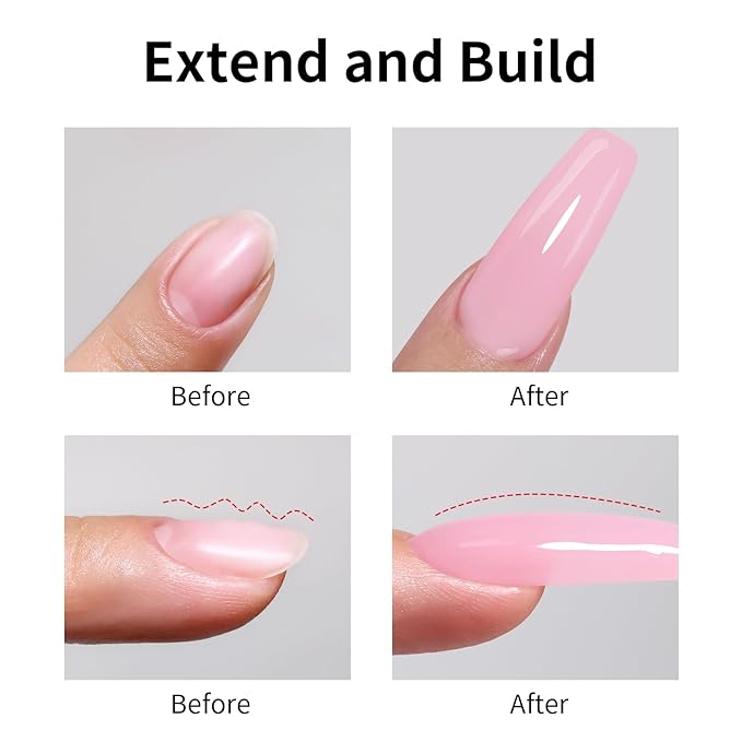 3 in 1 Builder Gel Kit for Nails, 1.23 Oz Light Pink Strengthener and Extender Gel for Long, Strong Nails for Professional Nail Salon Home DIY With Clear Nail Tips Model and Brush