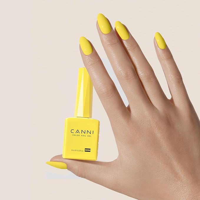 CANNI Bright Neon Yellow Gel Polish - Pastel Butter Yellow Color, High Gloss Soak Off U V Gel Nail Polish for French Nail Manicure Salon DIY