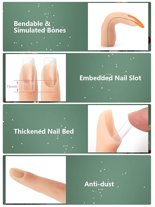 2 Pieces Silicone Practice Fingers for Acrylic Nails, Fake Training Hand Finger Model Flexible Bendable Mannequin Finger, Soft Realistic Joint Nail Practice Fingers with Makeup for Nail Art (Color 1)