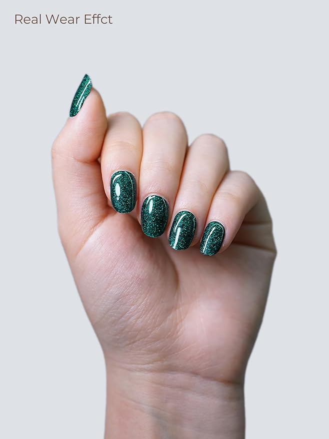Semi Cured Gel Nail Strips - UV Light Gel Nail Stickers - 20 Long Lasting Salon Quality Wraps (Neon Jungle Green)