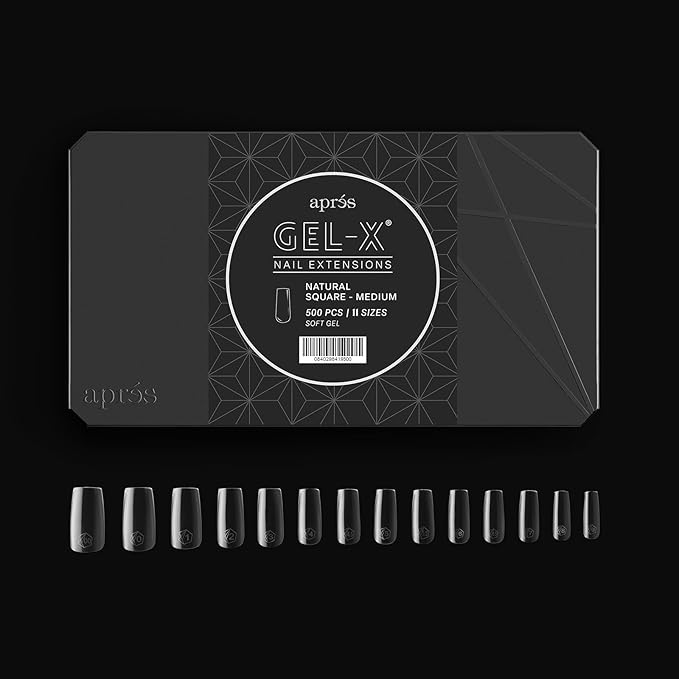 Aprés Gel-X® Natural Square Medium Tip Box | 500pc Gel-X Tips, 11 Sizes 00-9, Premium Quality