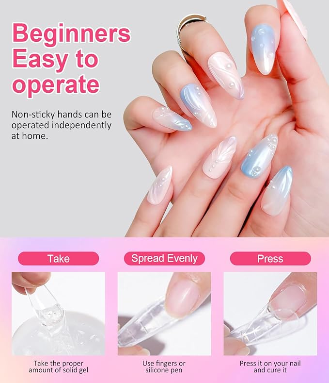 Solid Builder Gel For Nails - Non-Sticky Hand 3D Gel Nail Art Easy Shape 3D Sculpting for Extensions & Carving Molding Sculpture with Silicone Mold Tools Home Salon Manicure DIY