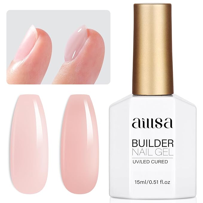 AILLSA Builder Gel for Nails Baby Pink 7 In 1 Hard Gel Polish for Nail Thickening Nude Color Strengthener Gels Nail Polish Light Pink Extension U V Gels for French Manicure Base Coat Need 0.51 Oz GB65