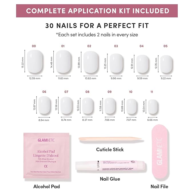Glamnetic Press On Nails - Cool Whip | Super Short White Fake Nails, Salon Quality Milky Nails | Extra Short Length, 12 Sizes - 30 Nail Kit with Glue