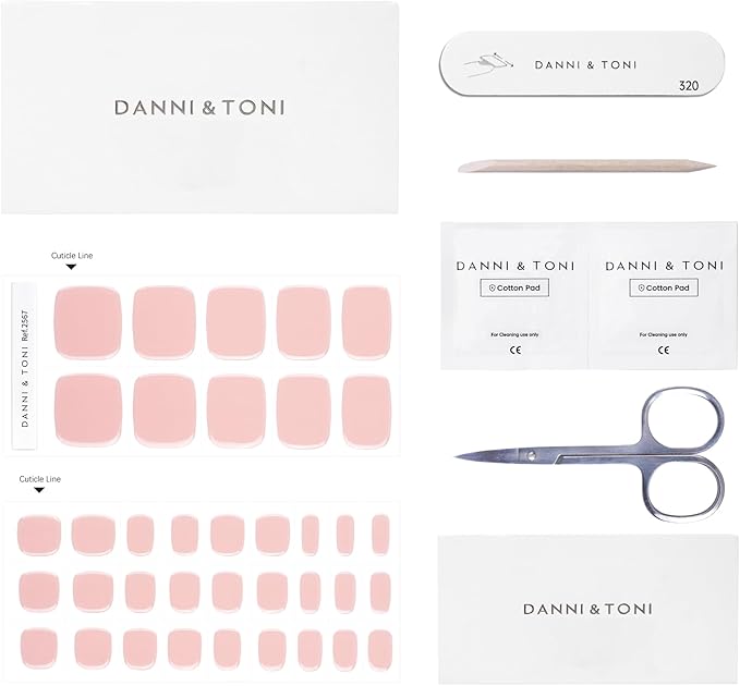 DANNI & TONI Semi Cured Gel Toenail Strips (Tint Nude) Natural Toenail Stickers Gel Pedi Wraps 37 Stickers