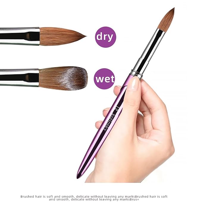 100% Pure Kolinsky Acrylic Nail Brush Size 10, Hair Acrylic Crystal Chrome Purple with Silver Ferrule Round Shaped for Women Girls Manicure Tools Accessories