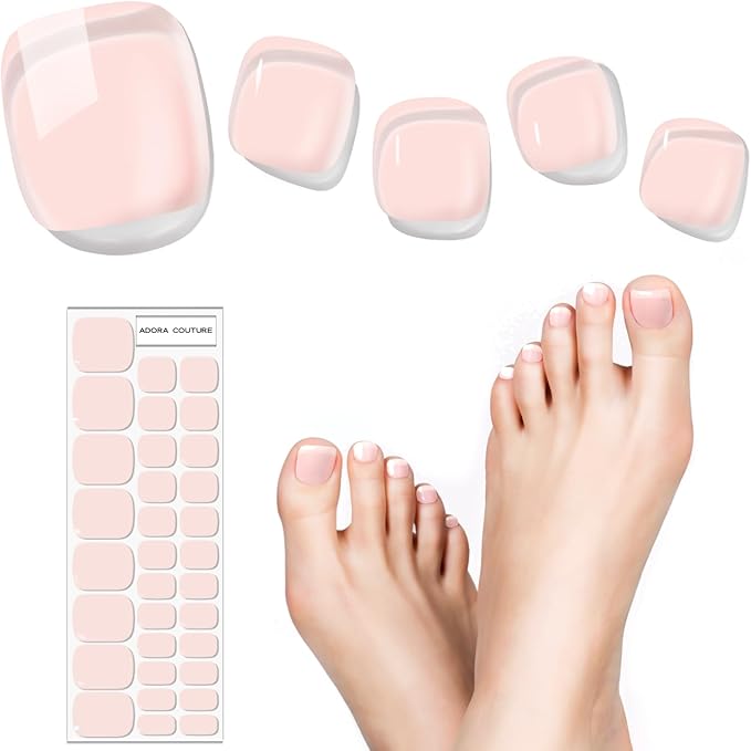Semi Cured Gel Nail Strips – 32 Pcs Gel Pedicure Stickers - UV Nail Wraps for Toenails, Easy Application, Long Lasting, Salon Quality & UV Light Required - Sheer Blush P