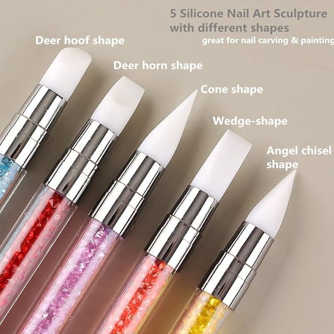 8pcs Nail Art Design Tools, 5PCS Dual-Ended Nail Art Sculpture Pen Dotting Tools with 3PCS Nail Liner Brushes, Silicone Nail Polish Brushes Stainless Steel Carving Drawing Tool