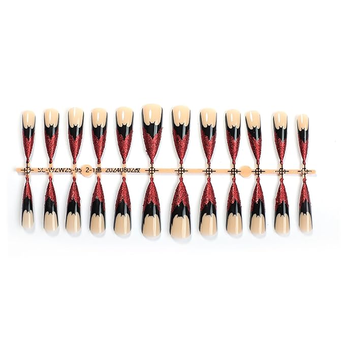 Halloween Press on Nails - Long Stiletto Fake Nails with Bat & Glitter Designs | Cat Eye False Nails,Full Cover Acrylic Nails,Red Nail Tip Stick on Nail for Women Girls Halloween Nail Art - 24Pcs