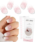 JMEOWIO Gel Nail Stickers Cream Pink French Tip Semi Cured Gel Nail Strips Wraps UV/LED Nails Art Design Decoration Accessories