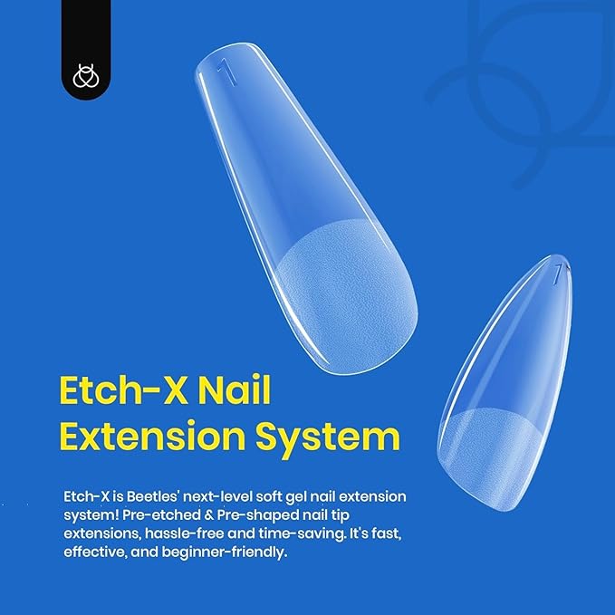 Beetles 12 Sizes Gel Nail Tips 504Pcs Pre Filed Half Matte Medium Almond Full Cover Etch Nail Tips False Fake Clear Acrylic Press on Nails for DIY Nail Extension and Salon Use