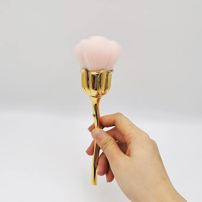 Nail Art Dust Powder Remover, Pink Rose Soft Brush Acrylic Nail Arts Manicure Dust Cleaner Brush for Nail Trimming Cleaning Makeup Brush Tools (Pink)