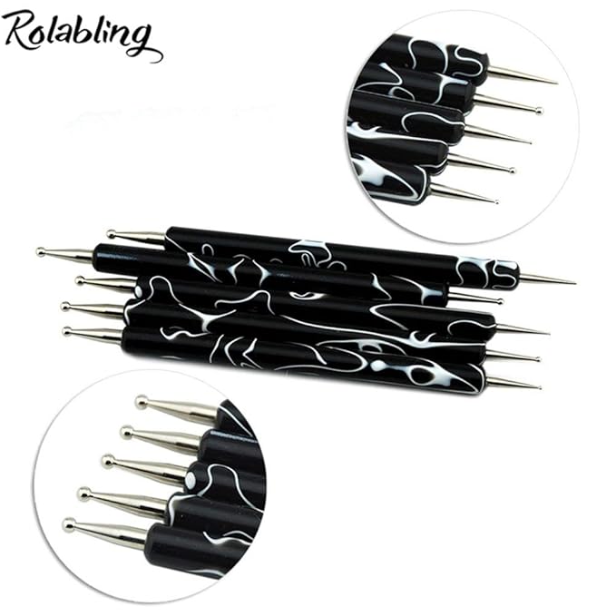 5Pcs Dotting Tools Nail Art Double-Ended Nail Dotting Tool Embossing Stylus Manicure Tools Nail Design, Painting, Sculpting & DIY Decorations Nail Art Tool (Black)