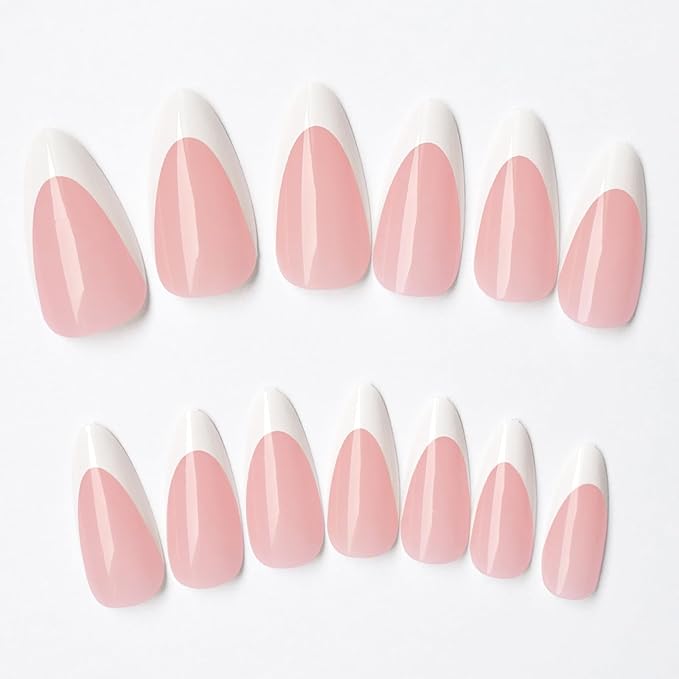 AddFavor 120pcs French Tip Press on Nails Medium Almond Fake Nails White French Tip Nails Gel Glossy Nude Nails Press on Artificial False Nail with Adhesive Tab for Women Girls