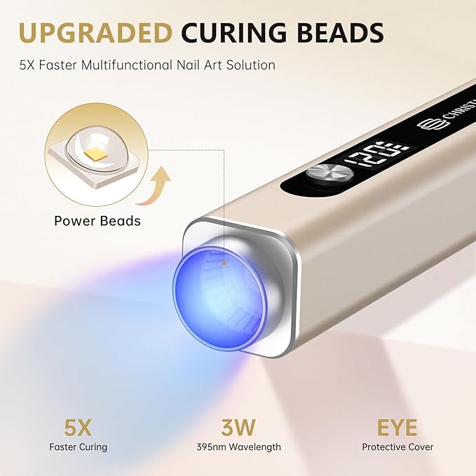 Handheld UV Light for Gel Nails, 3 in 1 Cordless UV Nail Lamp, Cat Eye Magnet & Nail Stamp Nail Light, Rechargeable Nail Drye with LED Displayr, Flash Cure Lamp, Silver