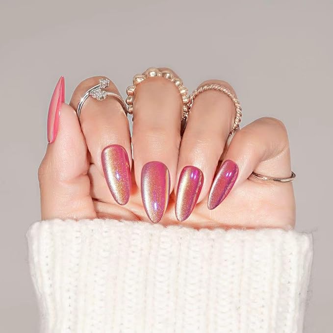 30Pcs Almond Press On Nails - Supremely Fit & Natural Soft Gel Almond Nails,15 Sizes, Reusable Fake Nails Kit with Gift Box for Women (Peach Pink)