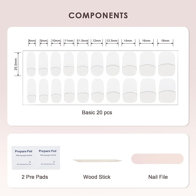 Semi Cured Gel Nail Strips – Real Gel Nail Polish Wraps for Brittle Nails | Waterproof Long Lasting Easy Peel-Off Removal | Hema-Free | 20-Piece French Tip Clear Base Salon Kit with UV Lamps