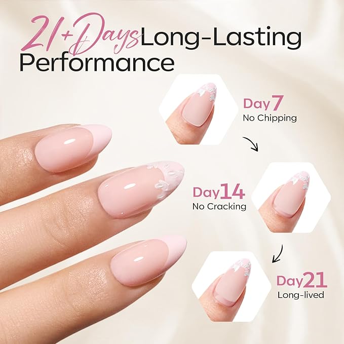 Modelones French Tip Press on Nails Almond, Short Almond Fake Nails, Semi-Transparent Soft Nail Kit with Nail Glue Adhesive Tabs Nail File, Spring Nails Press Ons 30Pcs 15 Sizes, Pink Flower