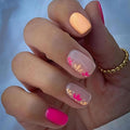 Square Press on Nails Short Fake Nails Rose Red Yellow Flowers Design Glue on Nails Flower Acrylic Nails Press ons Rose Red Full Cover False Nails Glossy Stick on Nails for Women Girls 24 Pcs