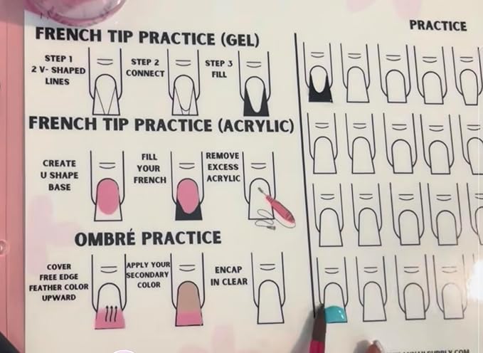 Nail Art Practice Sheet reusable Nail Art training mat Acrylic Nail sculpting Art stencil Guide French Tip Nail art worksheet 3D Nail design training sheet, Practice how to do acrylic Nail art (6)