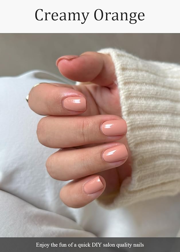 Semi Cured Gel Nail Strips (Creamy Beige), 20 Pcs Gel Nail Wraps, Stickers, Salon Quality, Works with Any UV Lamps
