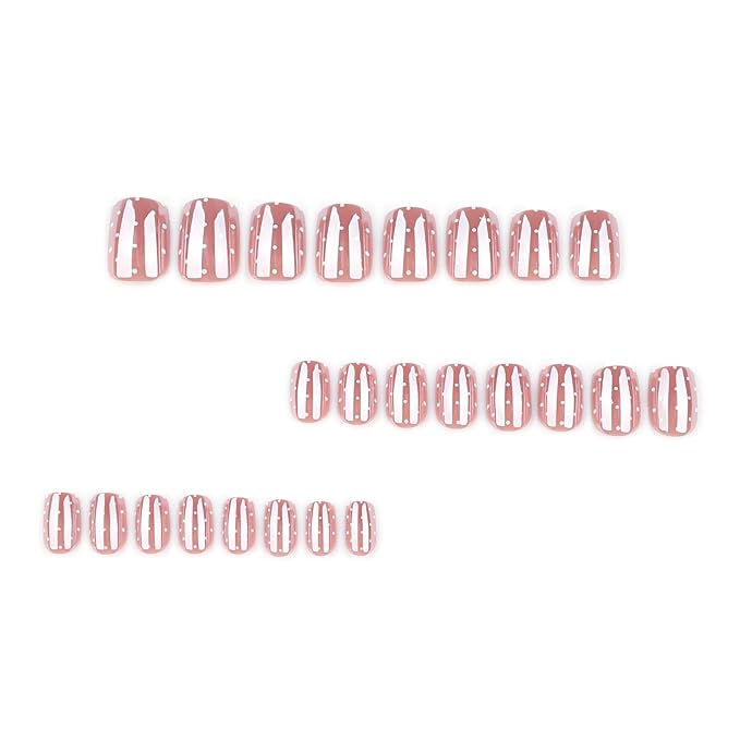 Square Press on Nails - Short Fake Nails with Polka Dot Design - Glossy, Chrome Full Cover Stick on False Nails - for Women 24 Pcs