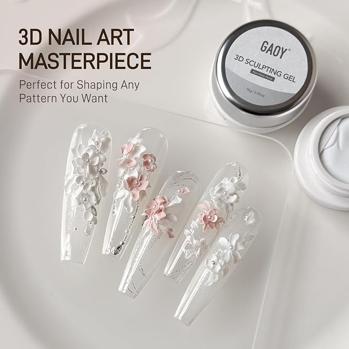 GAOY White 3D Sculpting Gel for Nail Art, 15g Solid Nail Gel Non-Sticky Hard for Carving Molding and Building