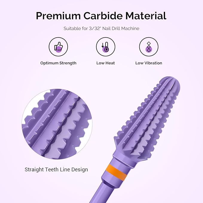 MelodySusie Professional Tornado 3/32'' Nail Drill Bits, Carbide Tungsten Multi-function Bits, Suitable for Manicure Pedicure Cuticle Gel Polishing, Salon Bits, Series Bit-X, Purple, 2XC